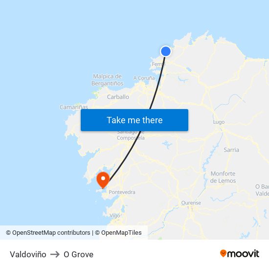 Valdoviño to O Grove map