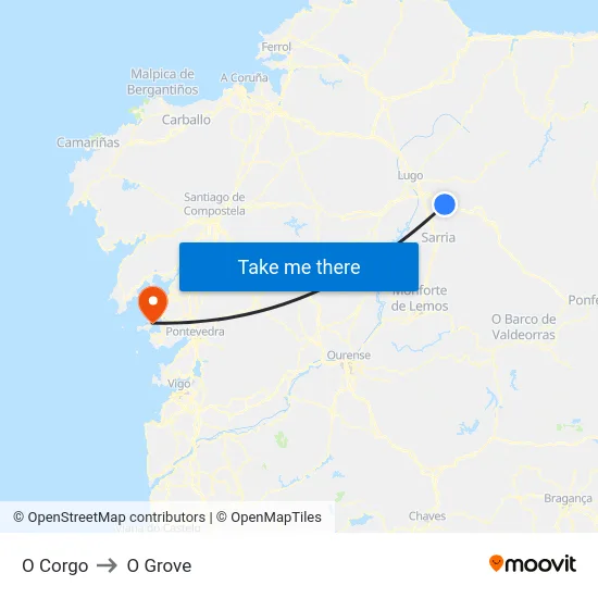 O Corgo to O Grove map