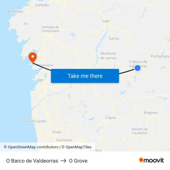 O Barco de Valdeorras to O Grove map
