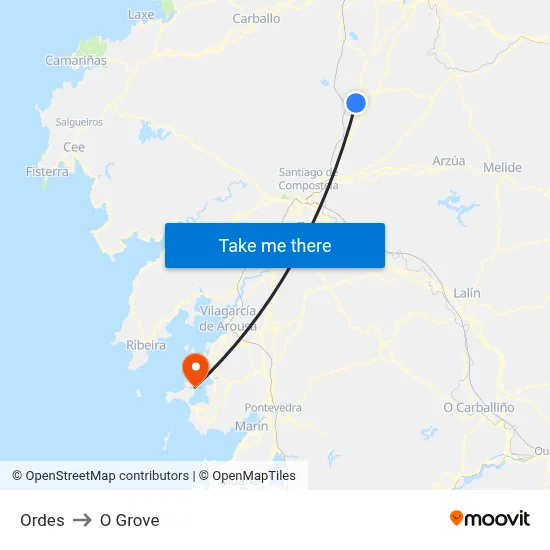 Ordes to O Grove map