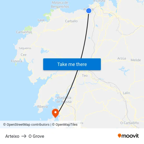 Arteixo to O Grove map