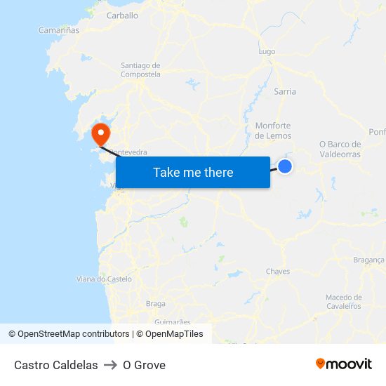 Castro Caldelas to O Grove map