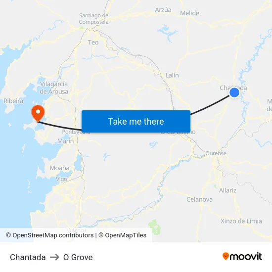 Chantada to O Grove map
