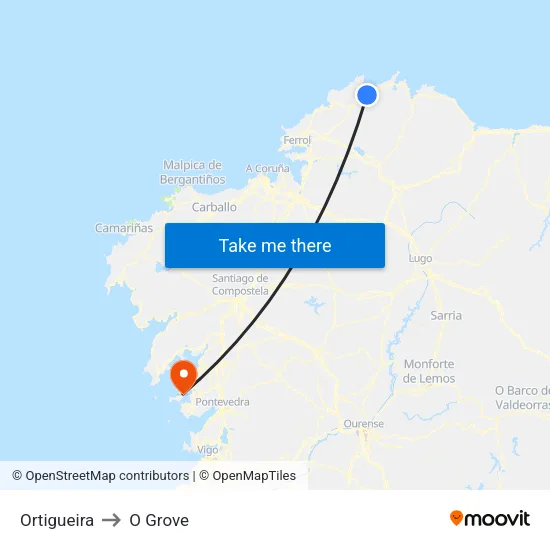Ortigueira to O Grove map