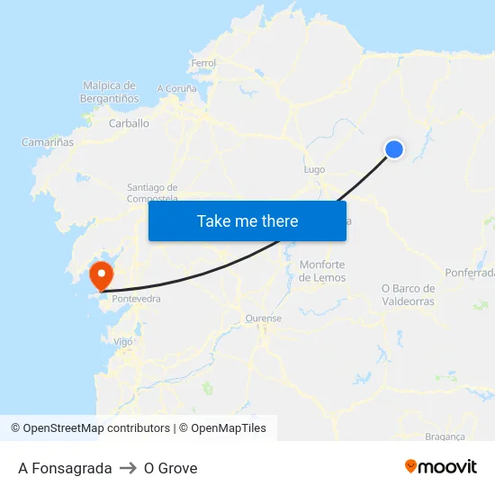 A Fonsagrada to O Grove map