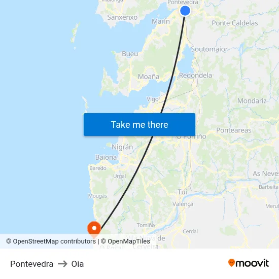 Pontevedra to Oia map