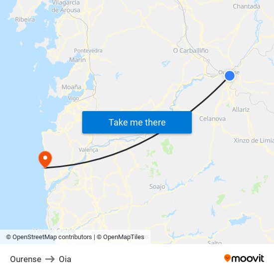 Ourense to Oia map