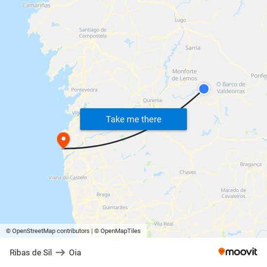 Ribas de Sil to Oia map