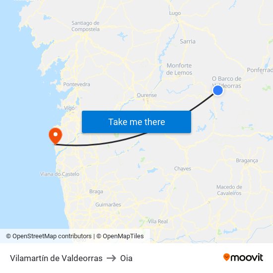 Vilamartín de Valdeorras to Oia map