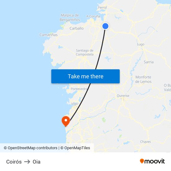 Coirós to Oia map