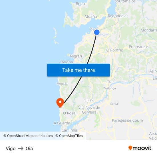 Vigo to Oia map