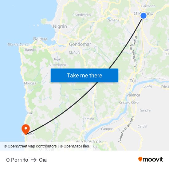 O Porriño to Oia map