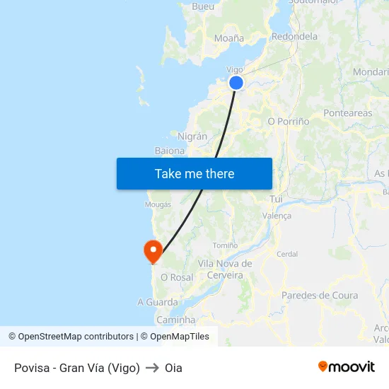 Povisa - Gran Vía (Vigo) to Oia map