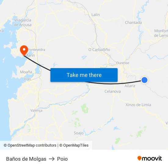 Baños de Molgas to Poio map