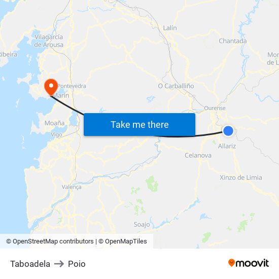 Taboadela to Poio map