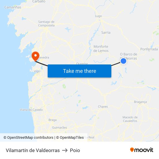 Vilamartín de Valdeorras to Poio map