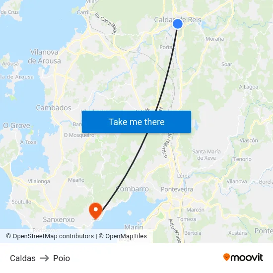 Caldas to Poio map