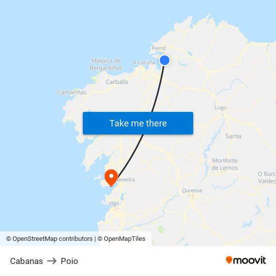 Cabanas to Poio map