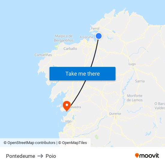 Pontedeume to Poio map