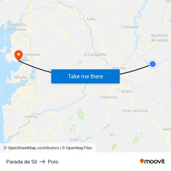 Parada de Sil to Poio map