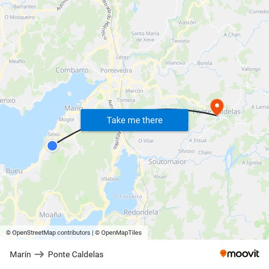 Marín to Ponte Caldelas map