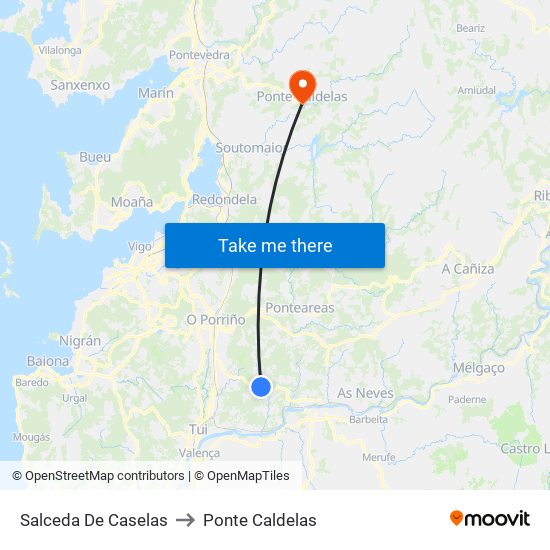 Salceda De Caselas to Ponte Caldelas map