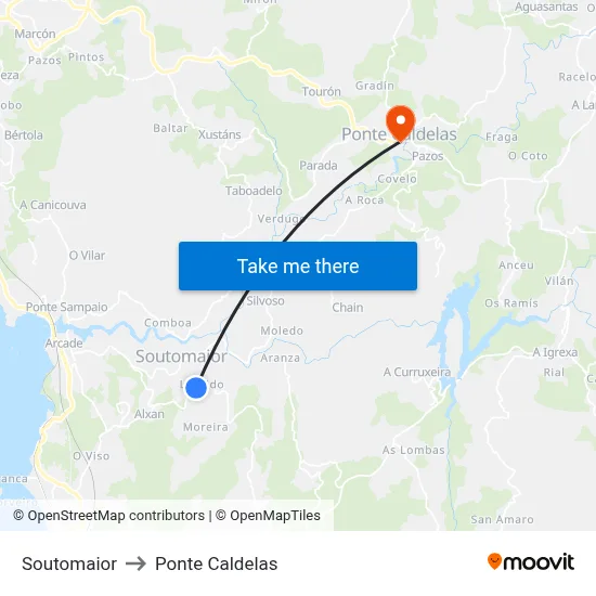 Soutomaior to Ponte Caldelas map