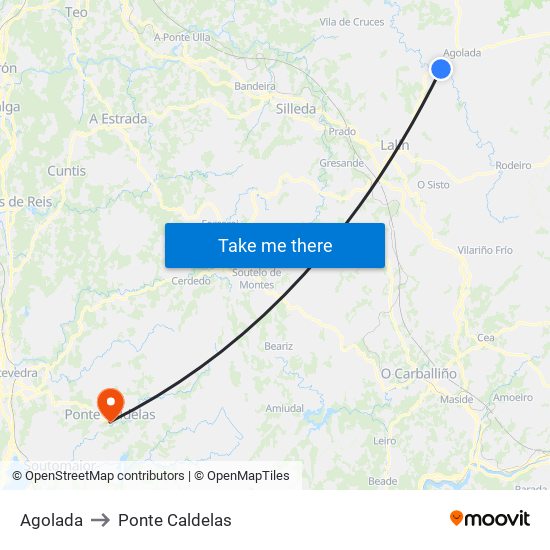 Agolada to Ponte Caldelas map