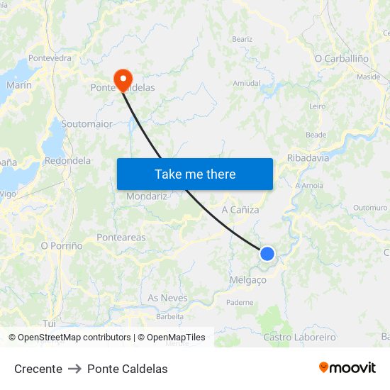 Crecente to Ponte Caldelas map