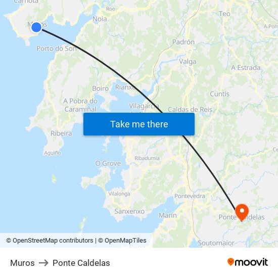 Muros to Ponte Caldelas map