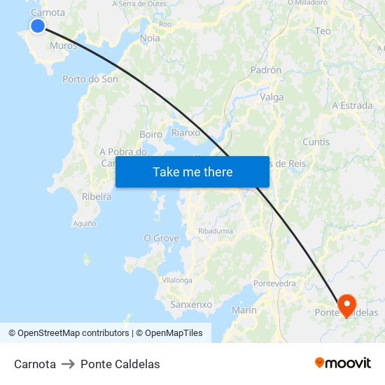 Carnota to Ponte Caldelas map