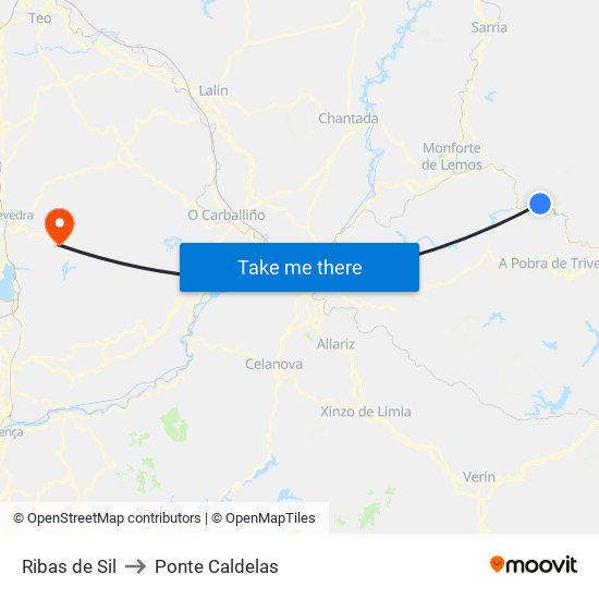 Ribas de Sil to Ponte Caldelas map