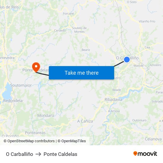 O Carballiño to Ponte Caldelas map