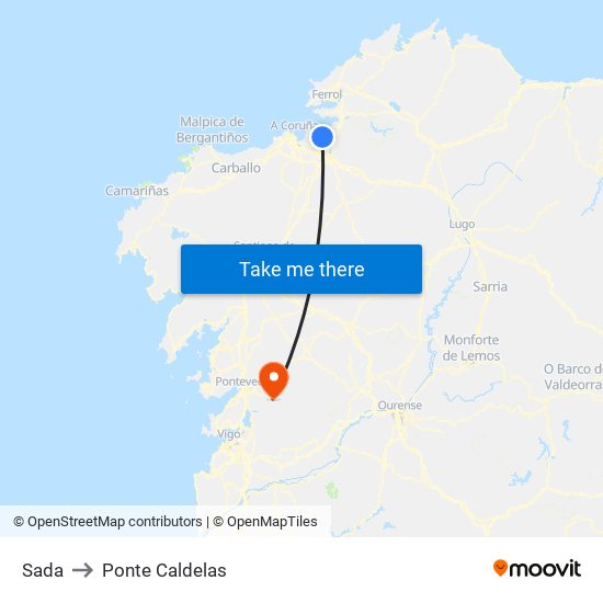 Sada to Ponte Caldelas map