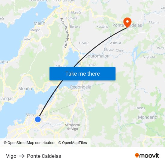 Vigo to Ponte Caldelas map