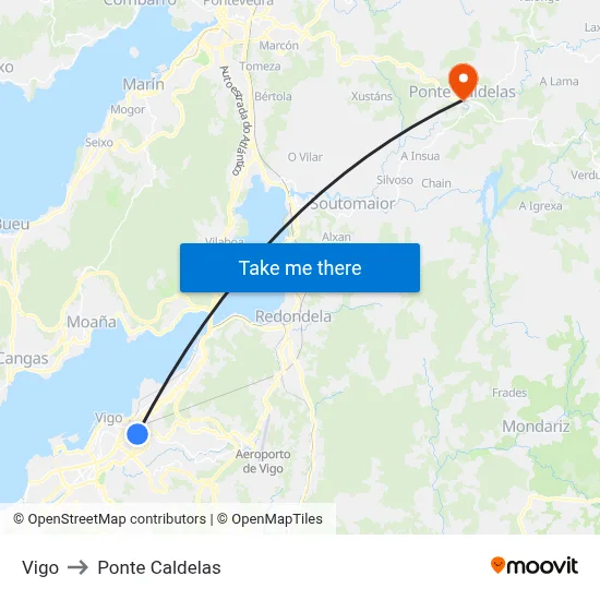 Vigo to Ponte Caldelas map