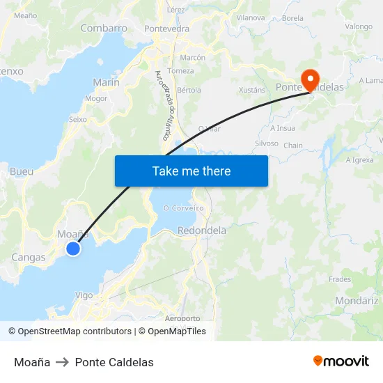 Moaña to Ponte Caldelas map