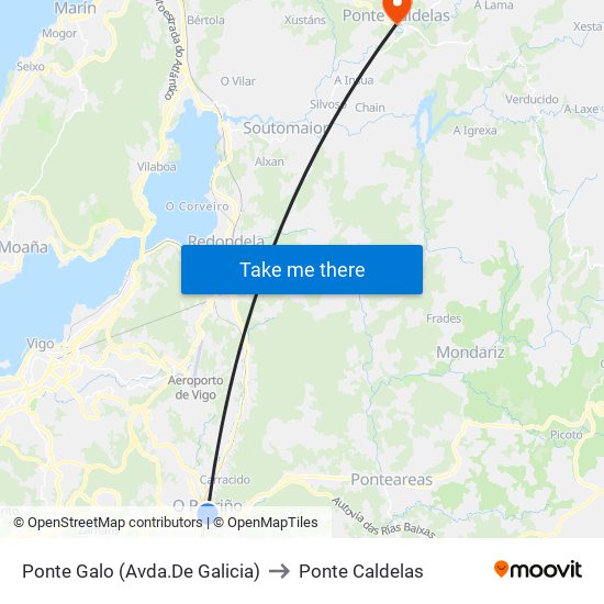 Avenida de Galicia (O Porriño) to Ponte Caldelas map