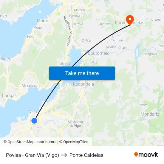 Povisa - Gran Vía (Vigo) to Ponte Caldelas map