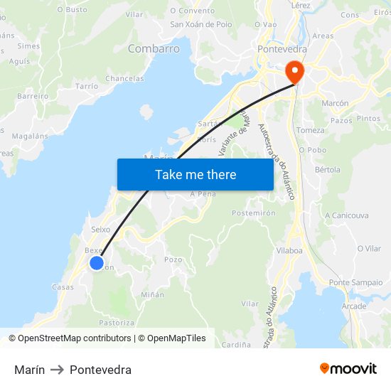 Marín to Pontevedra map