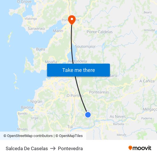 Salceda De Caselas to Pontevedra map