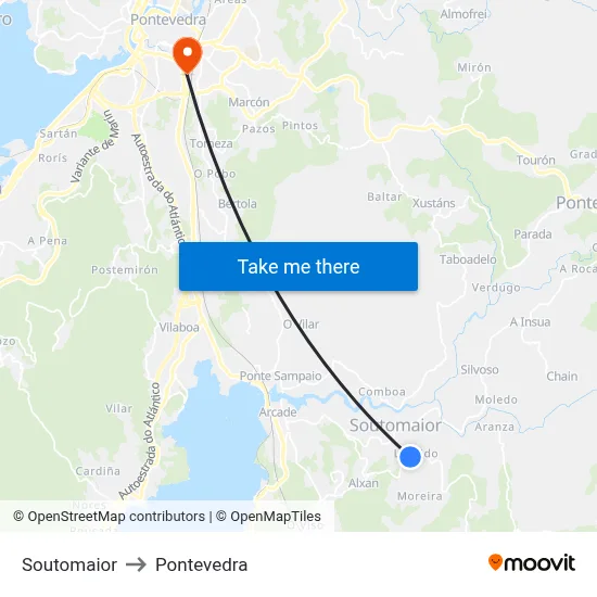 Soutomaior to Pontevedra map
