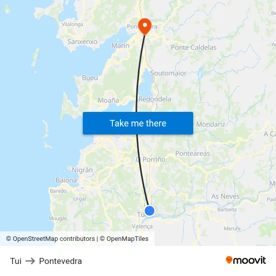 Tui to Pontevedra map
