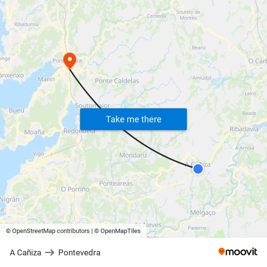 A Cañiza to Pontevedra map