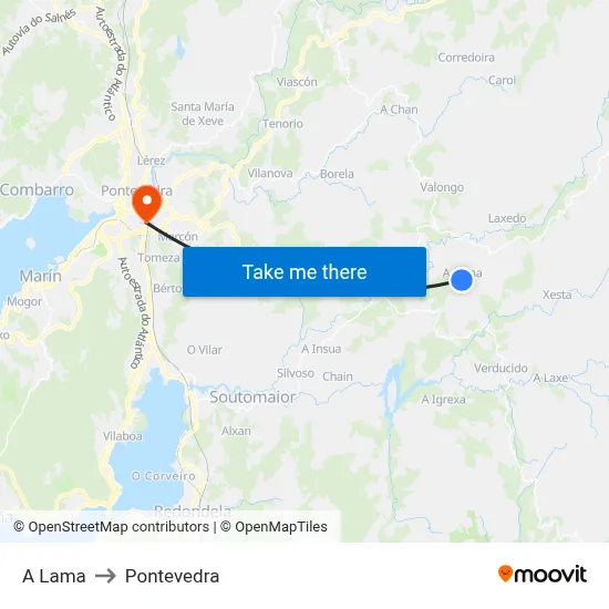 A Lama to Pontevedra map