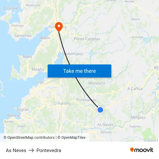 As Neves to Pontevedra map