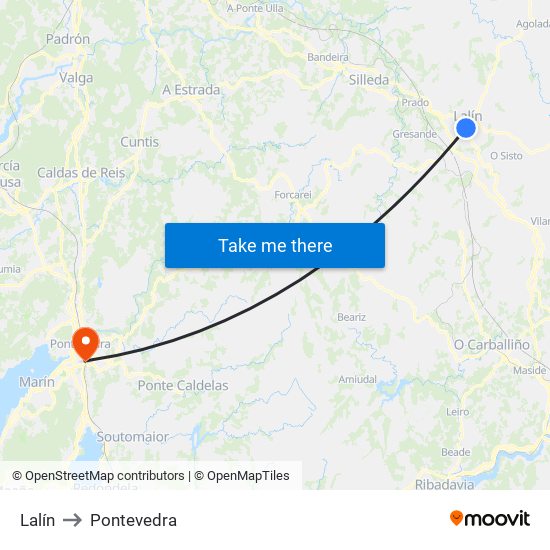 Lalín to Pontevedra map