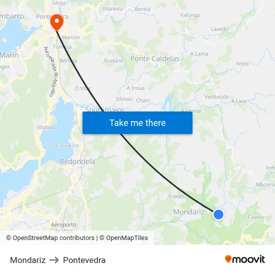 Mondariz to Pontevedra map