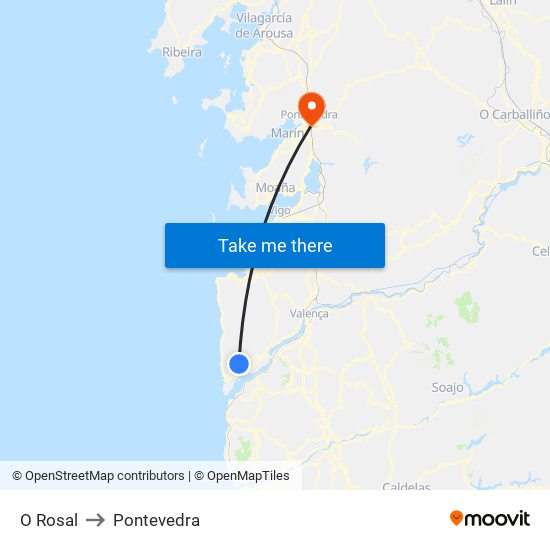 O Rosal to Pontevedra map