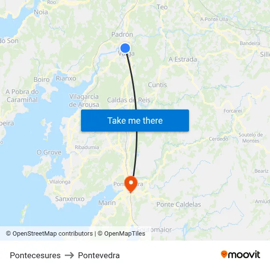 Pontecesures to Pontevedra map